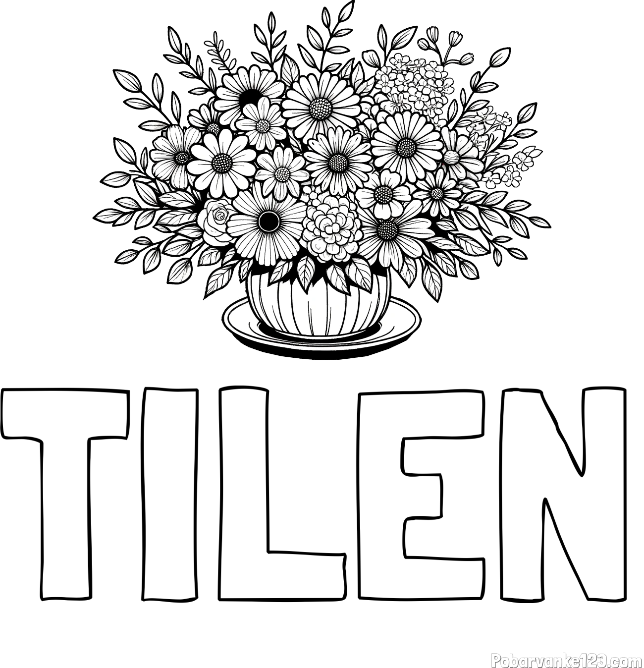 Pobarvanka imena TILEN in pobarvanka velikega šopka rož