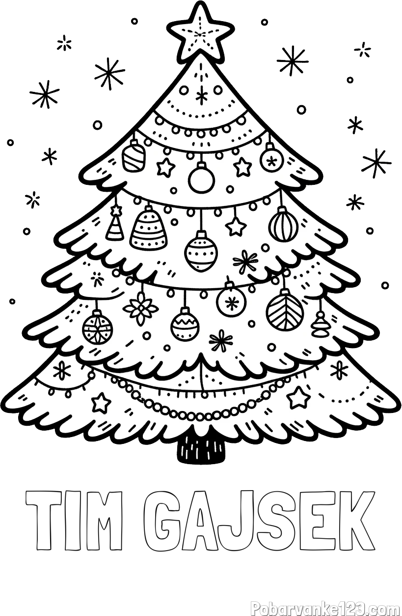 Pobarvanka imena TIM GAJŠEK in pobarvanka novoletne jelke