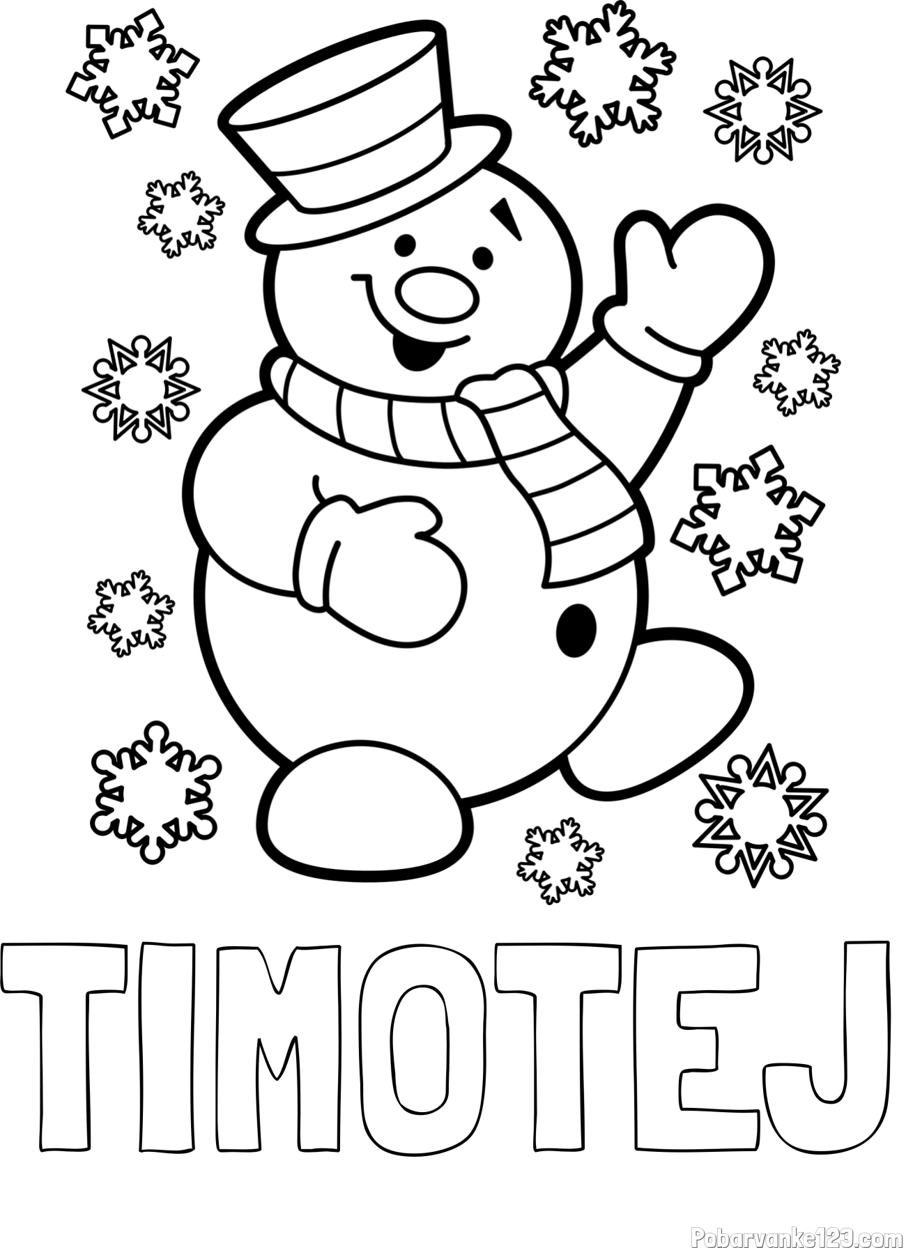 Pobarvanka imena TIMOTEJ in pobarvanka veselega snežaka