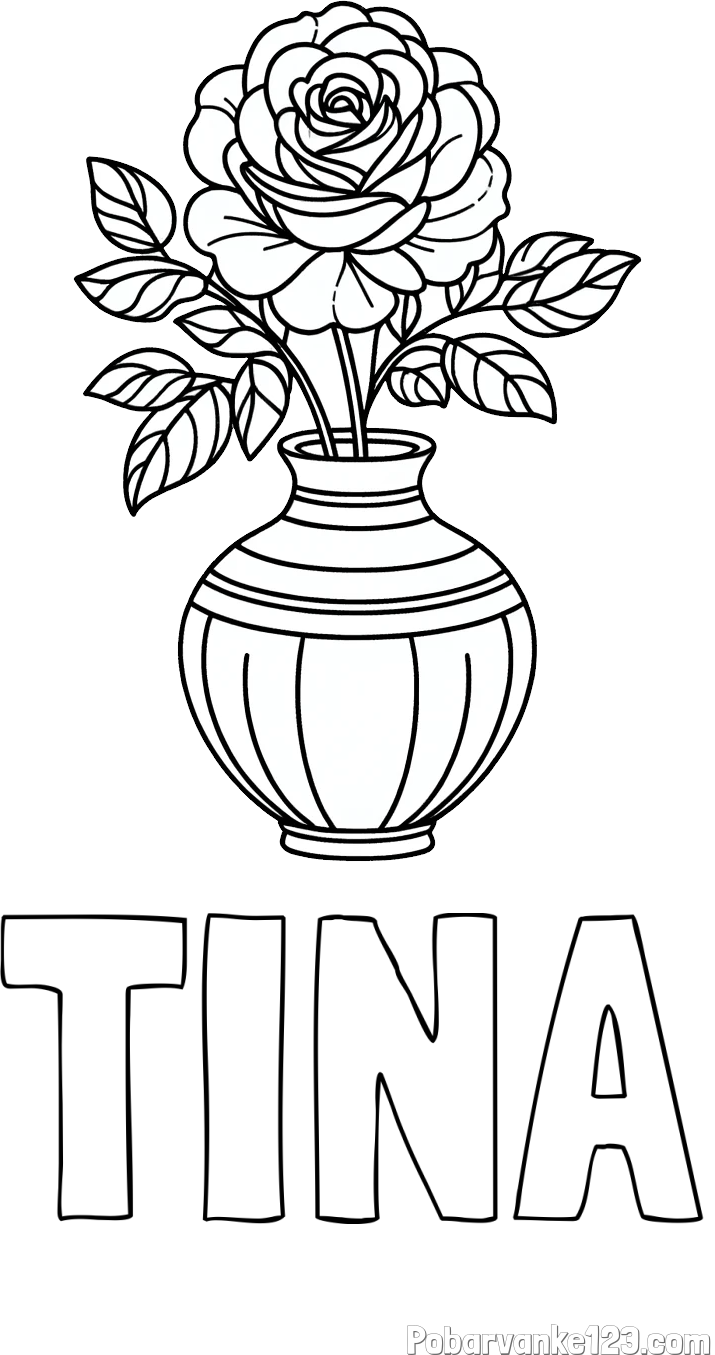 Pobarvanka imena TINA in pobarvanka vrtnice v vazi