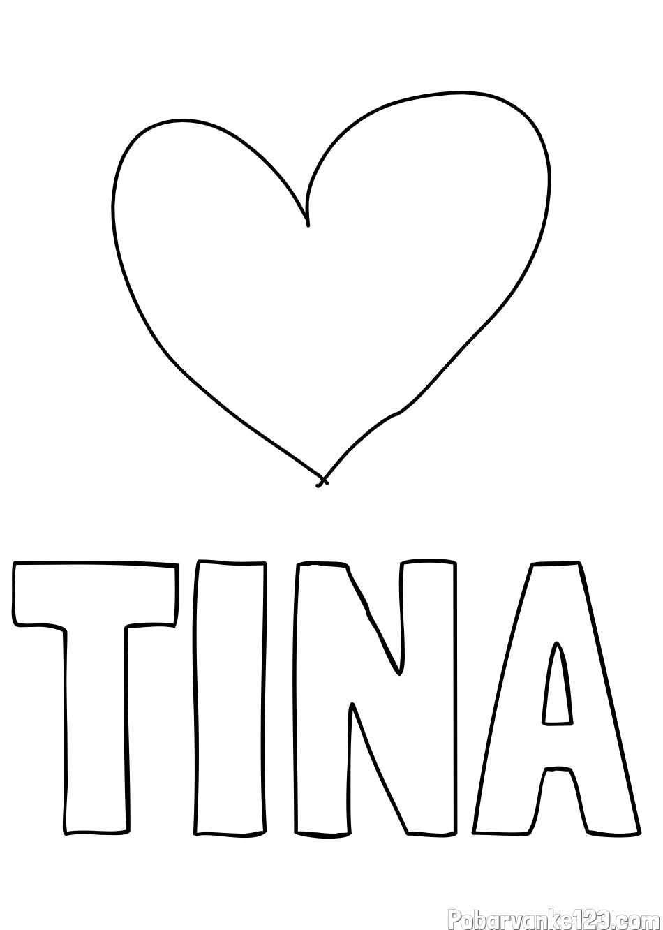 Pobarvanka imena TINA in srček