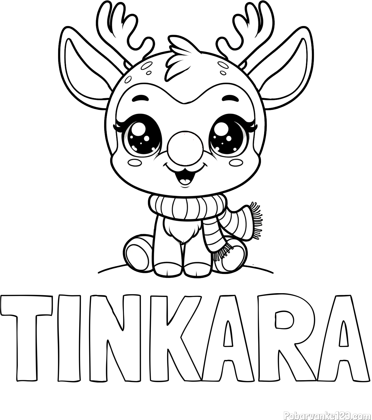 Pobarvanka imena TINKARA in otroška pobarvanka jelenčka Rudolfa s šalom okoli vratu