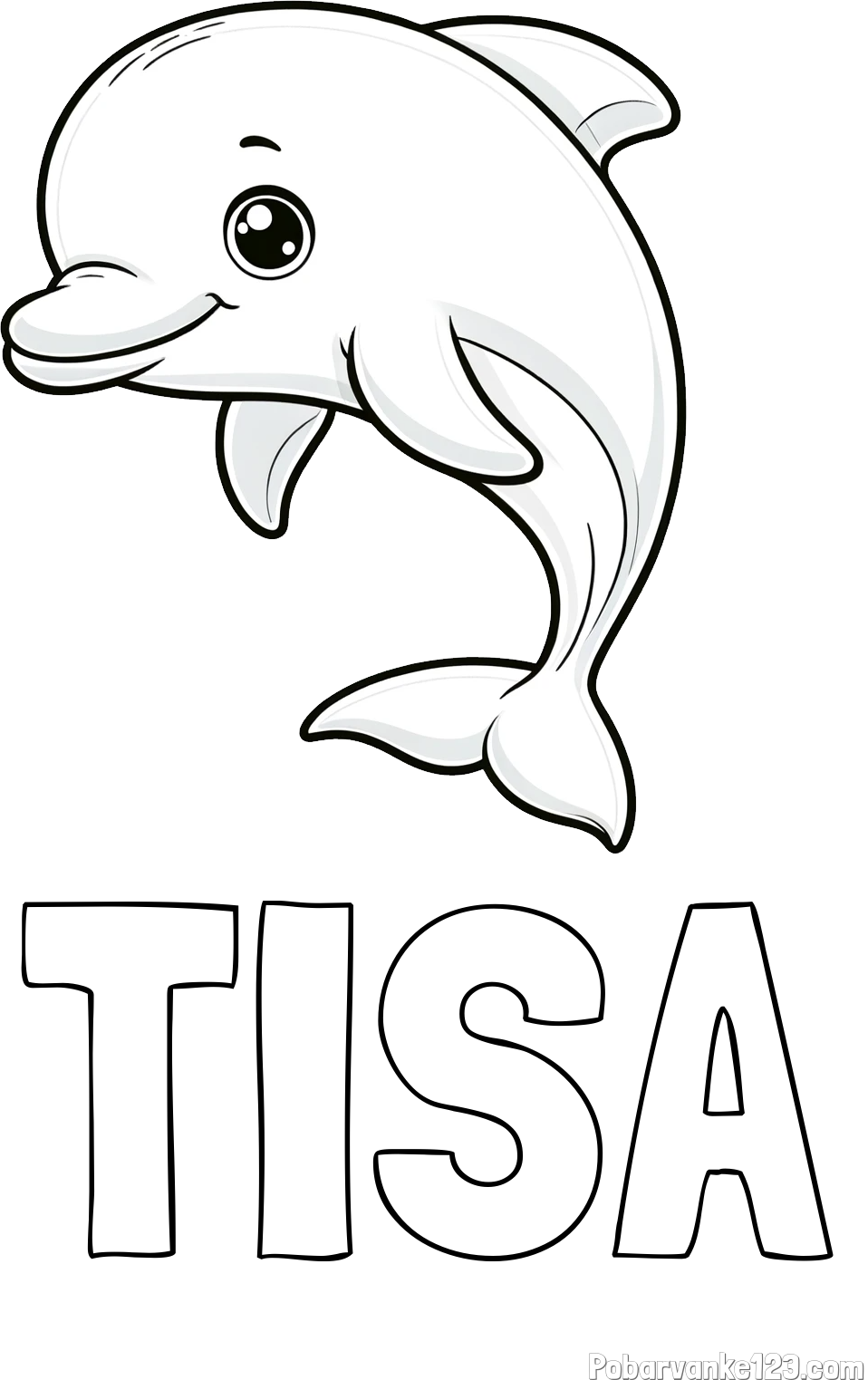 Pobarvanka imena TISA in otroška pobarvanka ljubkega delfina