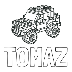 Online izdelana pobarvanka - Pobarvanka imena TOMAŽ in pobarvanka džipa sestavljenega iz LEGO kock