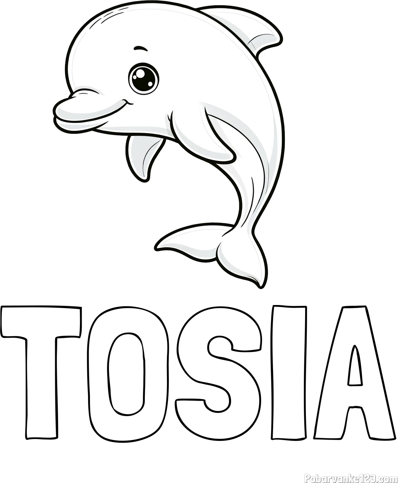 Pobarvanka imena TOSIA in otroška pobarvanka ljubkega delfina