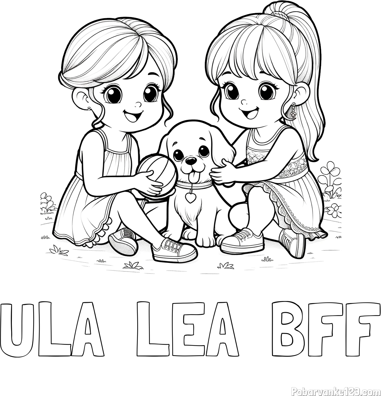 Pobarvanka imena ULA  LEA - BFF in pobarvanka prijateljic s kužkom