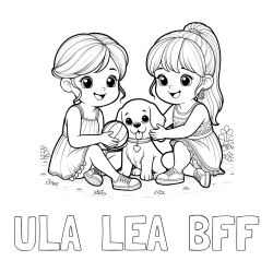 Online izdelana pobarvanka - Pobarvanka imena ULA  LEA - BFF in pobarvanka prijateljic s kužkom