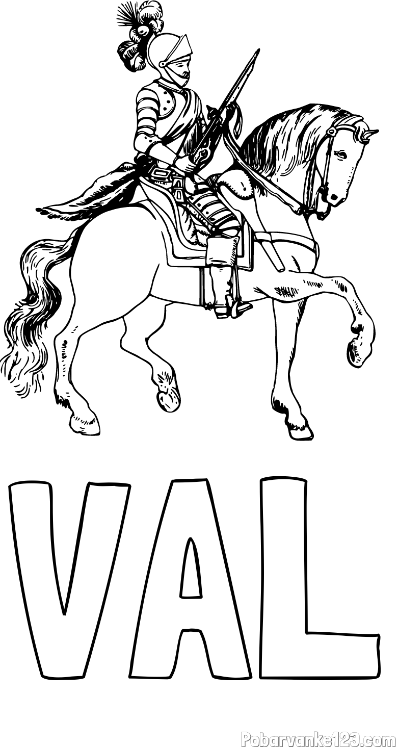 Pobarvanka imena VAL in pobarvanka viteza na konju