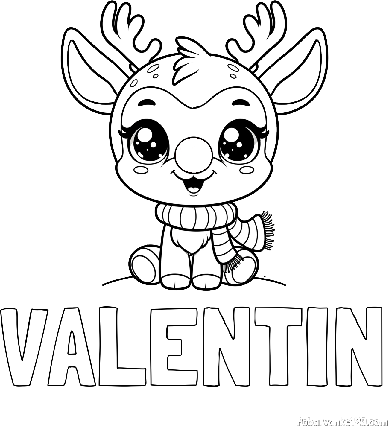 Pobarvanka imena VALENTIN in otroška pobarvanka jelenčka Rudolfa s šalom okoli vratu