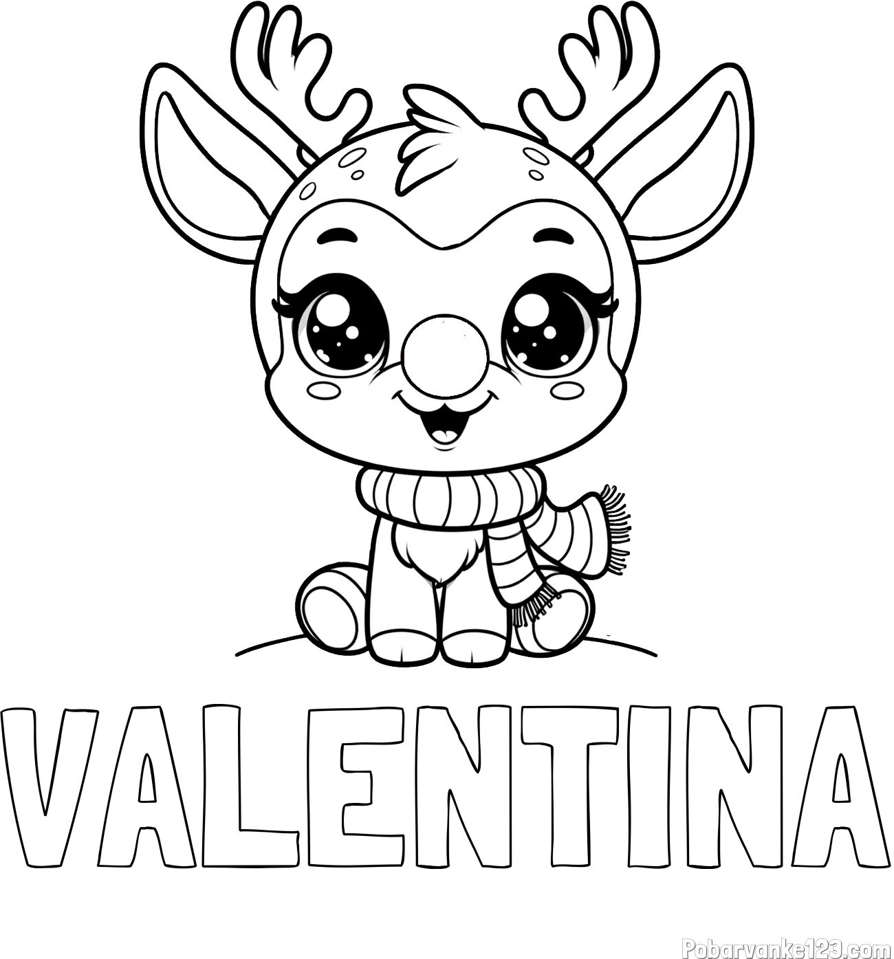 Pobarvanka imena VALENTINA in otroška pobarvanka jelenčka Rudolfa s šalom okoli vratu