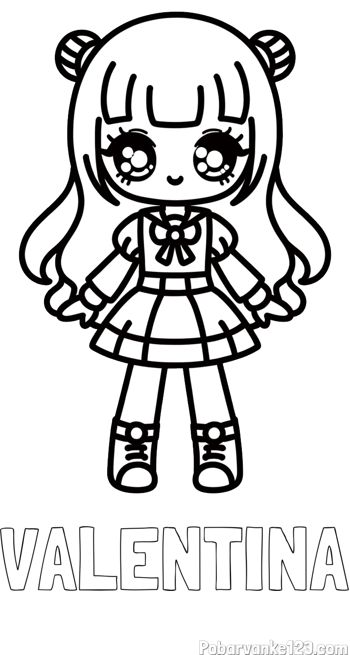 Pobarvanka imena VALENTINA in otroška pobarvanka punčke v anime slogu