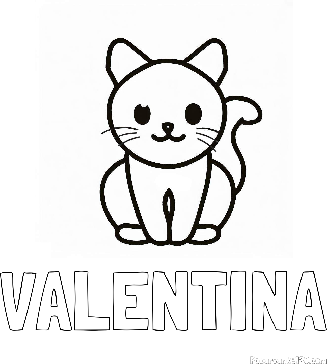 Pobarvanka imena VALENTINA in pobarvanka prikupne mucke