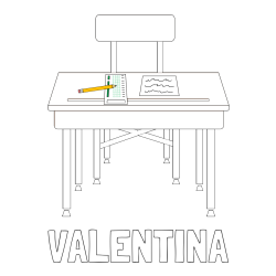 Online izdelana pobarvanka - Pobarvanka imena VALENTINA in pobarvanka šolske klopi