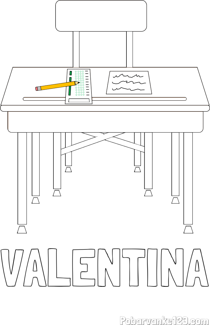 Pobarvanka imena VALENTINA in pobarvanka šolske klopi
