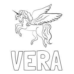 Online izdelana pobarvanka - Pobarvanka imena VERA in lepa pobarvanka samoroga