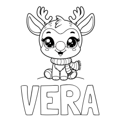 Online izdelana pobarvanka - Pobarvanka imena VERA in otroška pobarvanka jelenčka Rudolfa s šalom okoli vratu