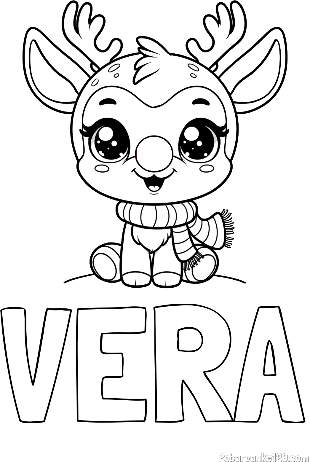 Pobarvanka imena VERA in otroška pobarvanka jelenčka Rudolfa s šalom okoli vratu