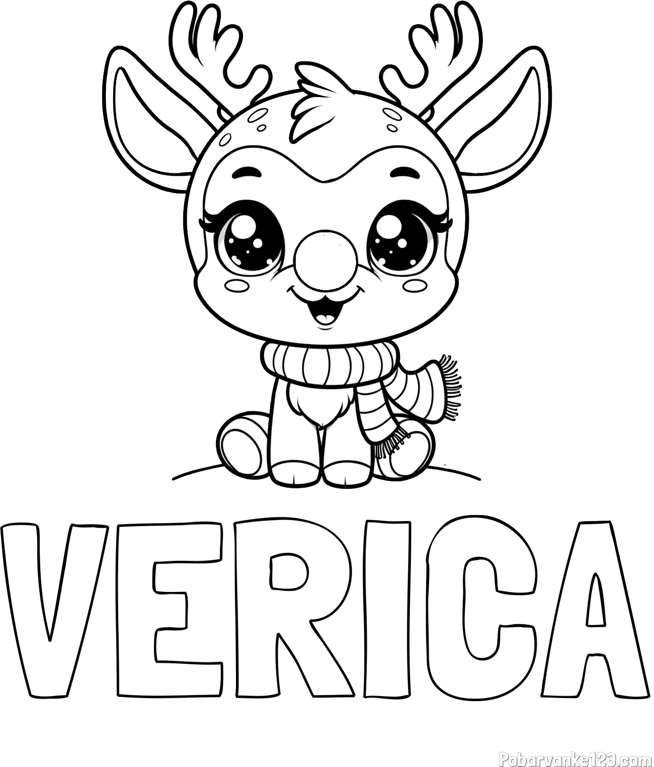 Pobarvanka imena VERICA in otroška pobarvanka jelenčka Rudolfa s šalom okoli vratu