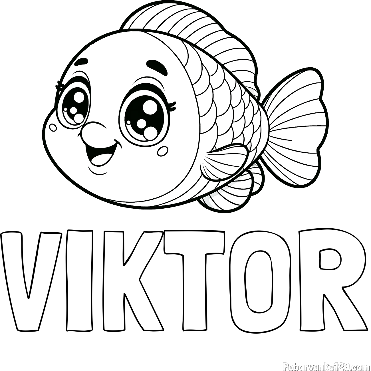 Pobarvanka imena VIKTOR in pobarvanka prisrčne ribe
