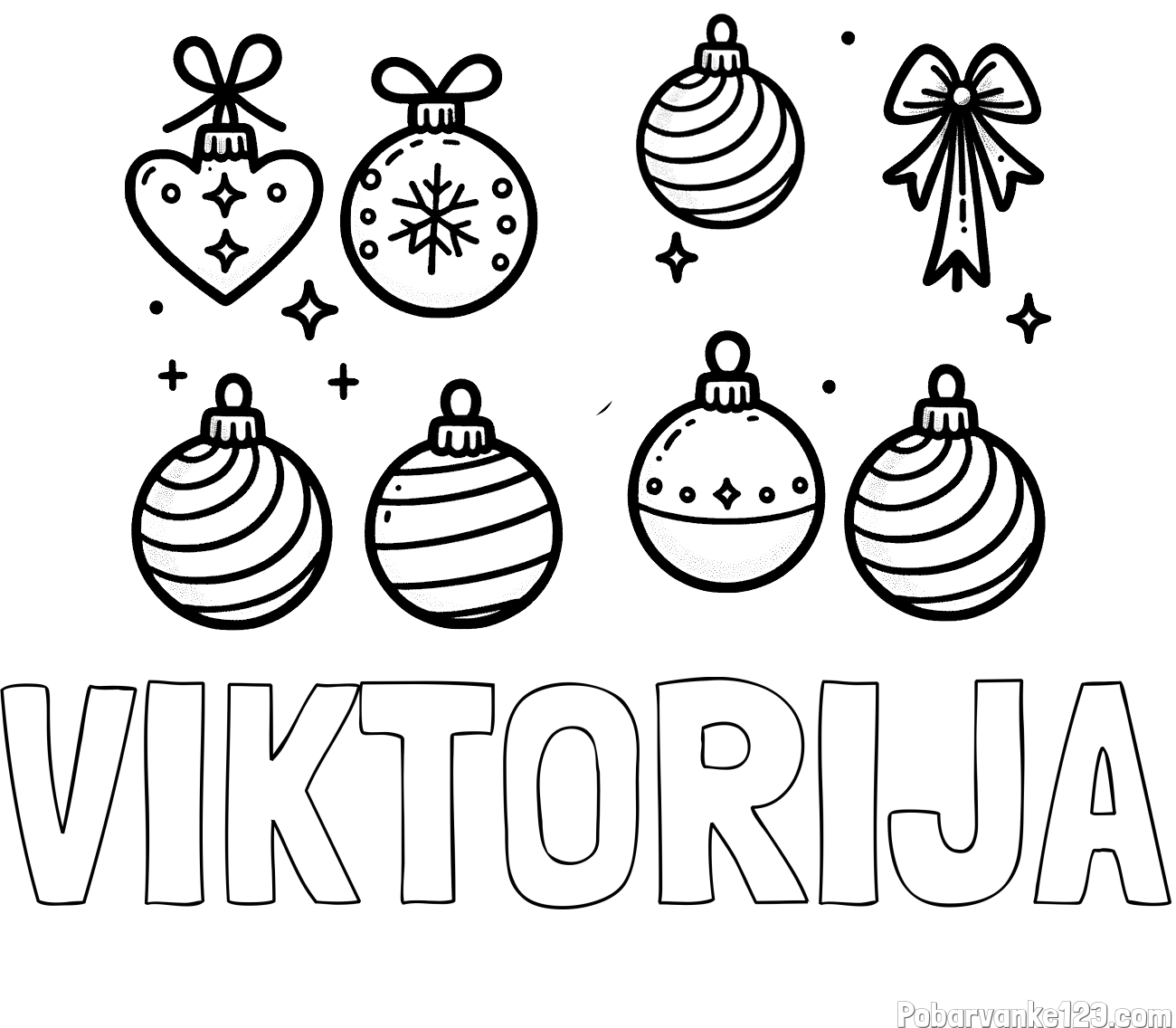 Pobarvanka imena VIKTORIJA in pobarvanka božičnih okraskov za na smrečico