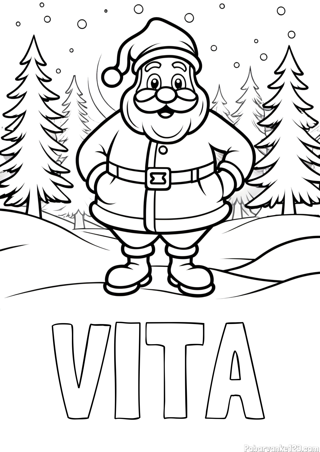 Pobarvanka imena VITA in pobarvanka Božička v gozdu