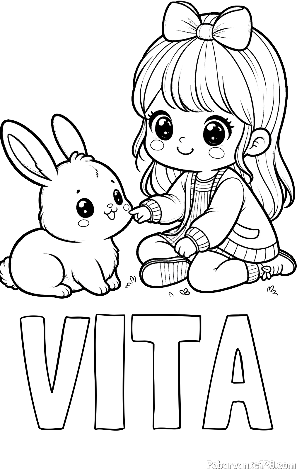Pobarvanka imena VITA in pobarvanka ljubke punčke, ki se igra z zajčkom