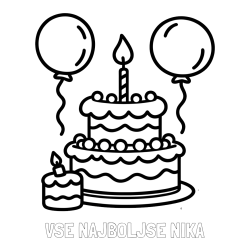 Online izdelana pobarvanka - Pobarvanka imena VSE NAJBOLJŠE NIKA in pobarvanka velike rojstnodnevne torte