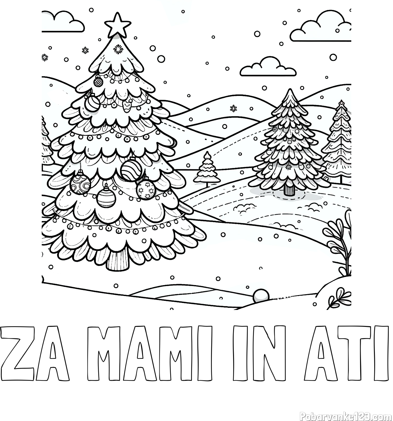 Pobarvanka imena ZA MAMI IN ATI in pobarvanka božične smrečice v naravi