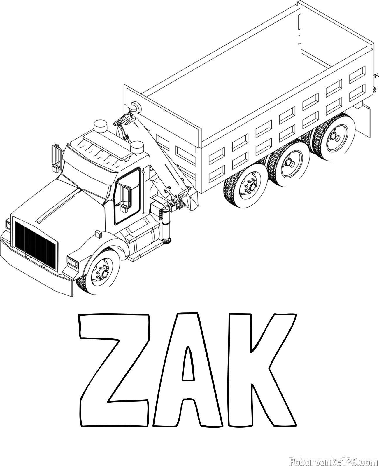 Pobarvanka imena ŽAK in pobarvanka velikega tovornjaka z dvigalko za nakladanje