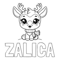 Online izdelana pobarvanka - Pobarvanka imena ZALICA in otroška pobarvanka jelenčka Rudolfa s šalom okoli vratu