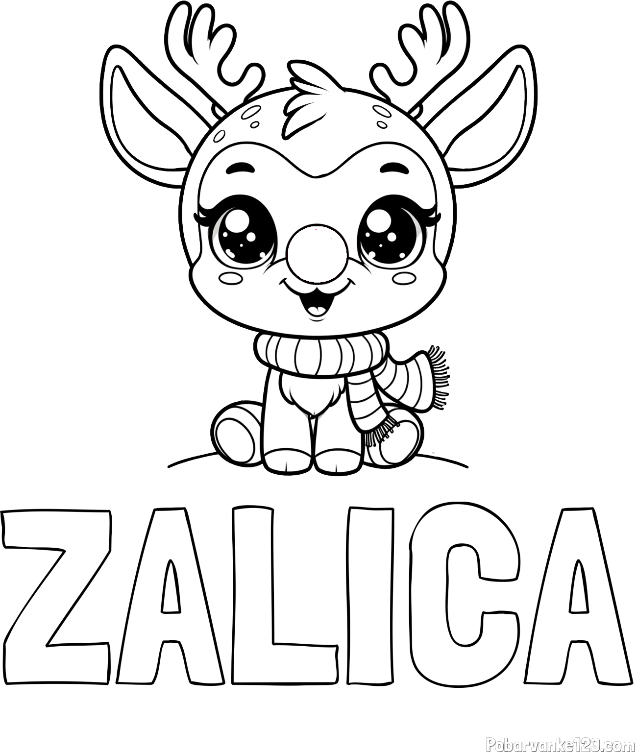 Pobarvanka imena ZALICA in otroška pobarvanka jelenčka Rudolfa s šalom okoli vratu