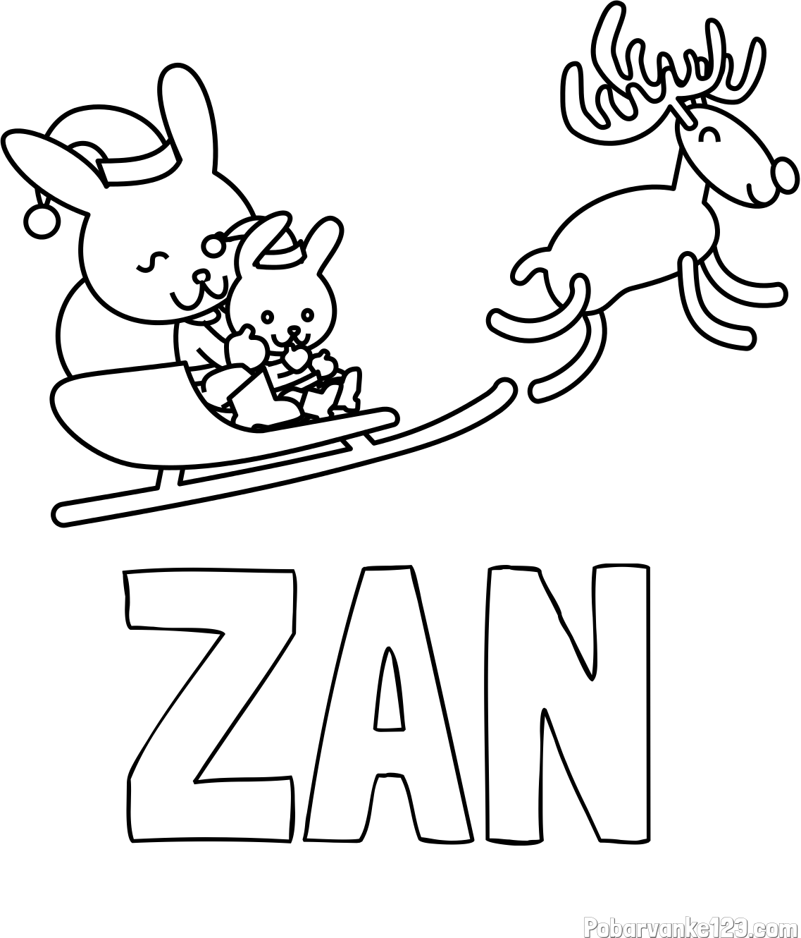 Pobarvanka imena ŽAN in božične sani