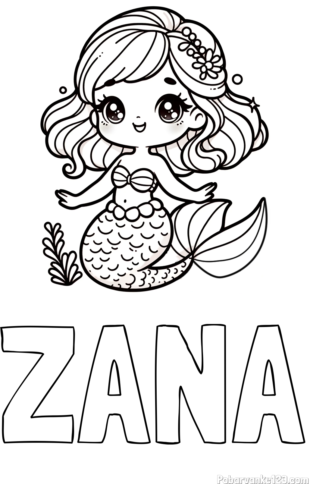 Pobarvanka imena ŽANA in pobarvanka simpatične morske deklice