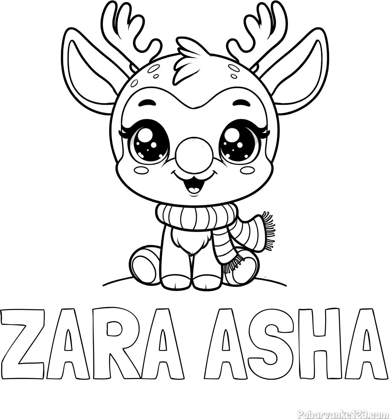Pobarvanka imena ZARA ASHA in otroška pobarvanka jelenčka Rudolfa s šalom okoli vratu