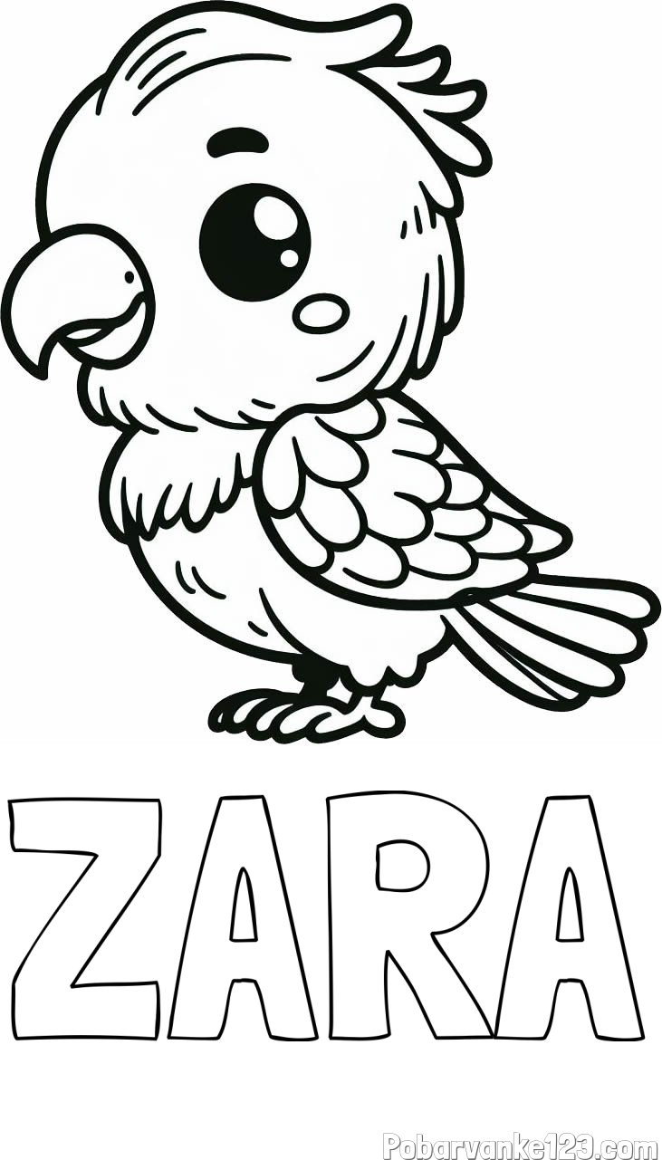 Pobarvanka imena ZARA in pobarvanka ljubkega papagaja