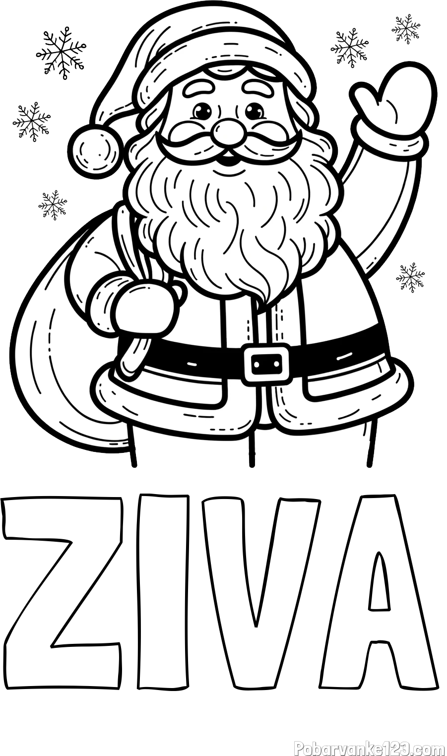 Pobarvanka imena ŽIVA in pobarvanka nasmejanega Božička s polno vrečo daril