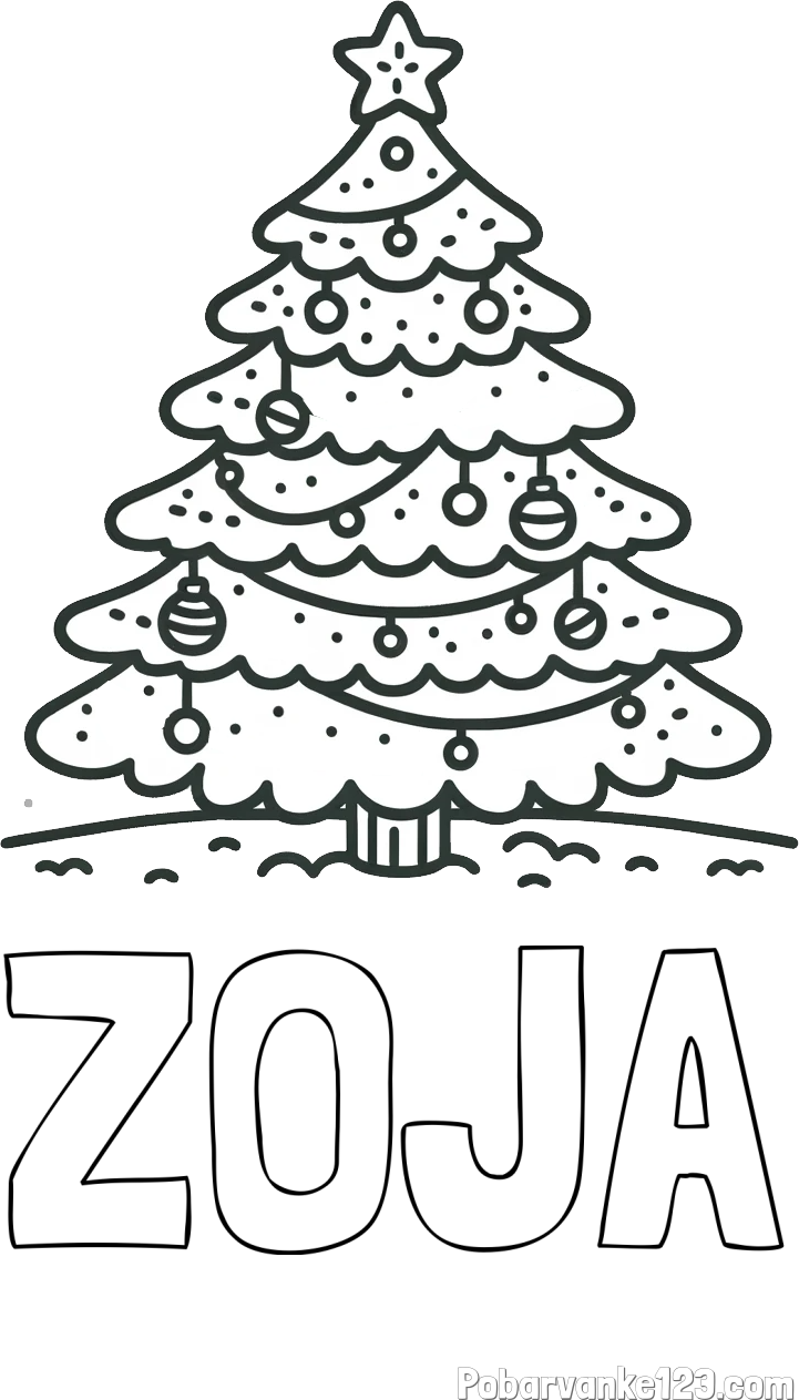 Pobarvanka imena ZOJA in pobarvanka božičnega drevesa