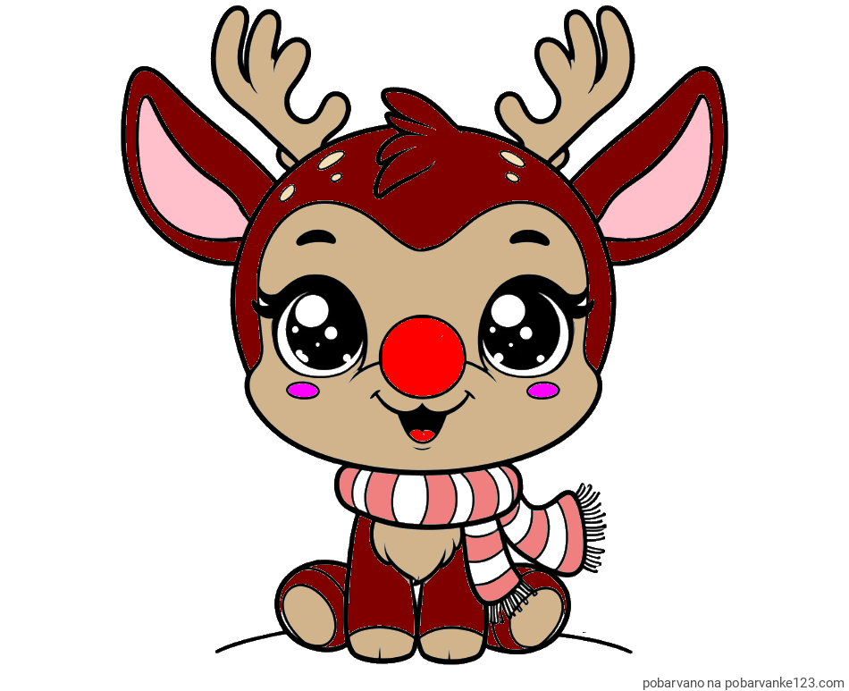 POBARVANA POBARVANKA - Otroška pobarvanka jelenčka Rudolfa s šalom okoli vratu