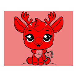 Pobarvana pobarvanka - Otroška pobarvanka jelenčka Rudolfa s šalom okoli vratu