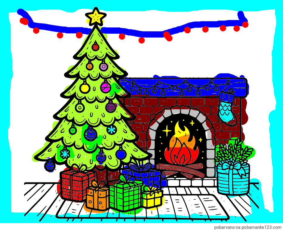 POBARVANA POBARVANKA - Pobarvanka božične noči z božično smrečico, darili ter kaminom
