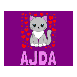 Pobarvana pobarvanka - Pobarvanka imena AJDA in pobarvanka ljubke mucke obdane s srčki