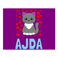 Pobarvana pobarvanka - Pobarvanka imena AJDA in pobarvanka ljubke mucke obdane s srčki