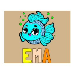 Pobarvana pobarvanka - Pobarvanka imena EMA in pobarvanka ljubke pravljične ribe