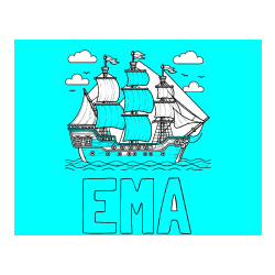 Pobarvana pobarvanka - Pobarvanka imena EMA in pobarvanka stare gusarske ladje