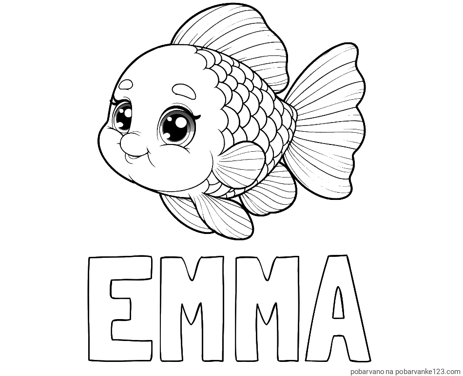 POBARVANA POBARVANKA - Pobarvanka imena EMMA in ljubka pobarvanka starejše ribe