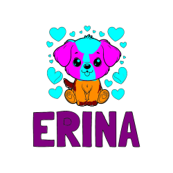 Pobarvana pobarvanka - Pobarvanka imena ERINA in pobarvanka ljubkega kužka obdanega s srčki