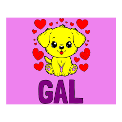 Pobarvana pobarvanka - Pobarvanka imena GAL in pobarvanka ljubkega kužka obdanega s srčki