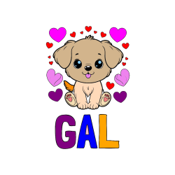 Pobarvana pobarvanka - Pobarvanka imena GAL in pobarvanka ljubkega kužka obdanega s srčki