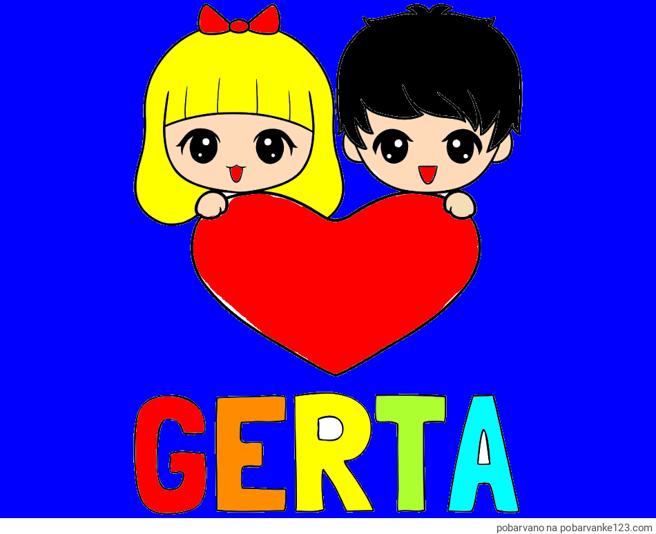 POBARVANA POBARVANKA - Pobarvanka imena GERTA in pobarvanka fantka in deklice, ki objemata srček
