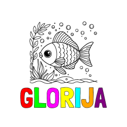 Pobarvana pobarvanka - Pobarvanka imena GLORIJA in otroška pobarvanka ljubke ribe